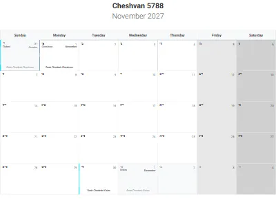 Printable Hebrew-month calendar Cheshvan 5788
