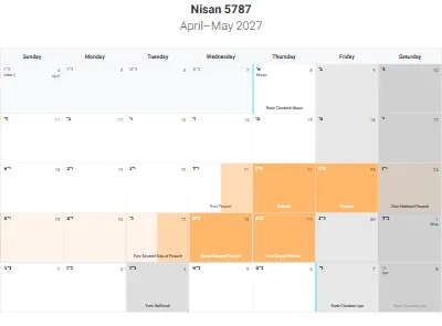 Printable Hebrew-month calendar Nisan 5787
