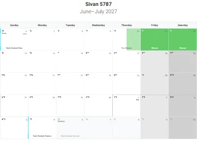 Printable Hebrew-month calendar Sivan 5787