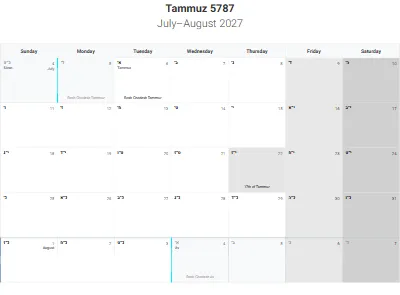 Printable Hebrew-month calendar Tammuz 5787