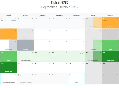 Printable Hebrew-month calendar Tishrei 5787
