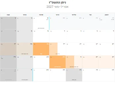 לוח שנה עברי ניסן התשפ״ז להדפסה